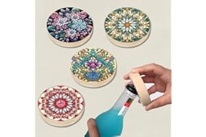 RUNFAR SHOP Flaschenöffner aus Holz mit Magnet rund 6cm Bieröffner Öffner Kapselheber DIY Diamond Painting Mandala Blumen Diamant Malerei Kit Flaschenöffner Weihnachten Geschenk Gastgeschenk Hochzeit