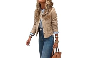 FYHTC Blazers Jackets for Women Fall Fashion Cropped Tweed Jacket Elegant Open Front Office Casual Blazer