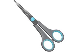 Asdirne Schere mit Teflon-Beschichtung, Edelstahlklingen, weicher Griff, geeignet für Haushalte, Büros und Schulen, Allzweck, Blau/Grau, 16,2 cm