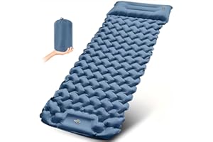 YAMAIDUO Matelas de Camping Gonflable, 15CM Épaisseur Portable Ultraléger Matelas Autogonflant 1 Personne Imperméable avec Pompe à Pied & Oreiller, Materiel Camping Durable pour Voyage, Plage, Bleu