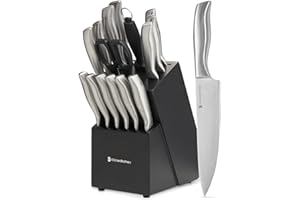 KitchenBrothers Set de couteaux - Bloc de couteaux - 16 pièces -Ustensiles De Cuisine - Ensembles - Blocs - Knife Set - Avec Ciseaux Et Fusil À Aiguiser