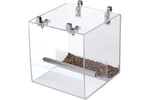 GURECOD Automatic Bird Feeder No Mess Bird Cage Pet Feeder Seed Food Container for Parakeet Canary Cockatiel Parrot Finch Canary Acrylic (6.3 x 6.3 x 6.3 inch)