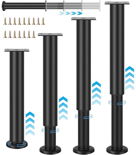 Oursouion 4 Stuks Verstelbare Bedpoten, Zwart, Lattensteunpoten, Metalen Meubelpoten voor Kast, Bank, Bedframe, Reserveonderdelen, 17,8 cm - 33 cm