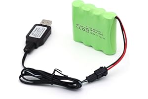 SHAWOROCE AA 2400mAh 4.8V Rechargeable Ni-MH Battery Pack Replacement for RC Car Electric Toy Truck Construction Dumper Remote Control Toy Power Tool with USB Charging Cable (SM-2P connector）