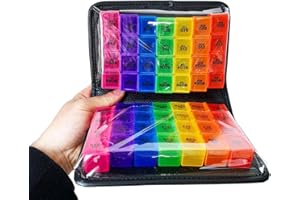 SURAKEY Duże pudełko na tabletki na 14 dni, rano, południe, wieczór, pudełko na tabletki, 4 przegródki, bez BPA, tęczowe pudełko na tabletki, pudełko na leki, witaminy, olej rybny
