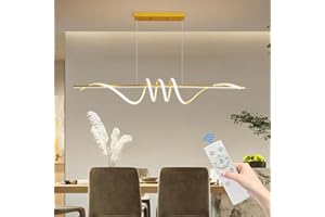 ‎MIKERU Mikeru LED Pendelleuchte Esstisch, Modernes Spirale-Design Stufenlos dimmbare Kronleuchter mit Fernbedienung Memory-Funktion, Höhenverstellbare Esszimmerlampe, Für Küche, Wohnräume, 150cm Gold