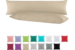 BaSaTex Dwupak bawełnianych Poszewki na poduszki renforcé, dla osób śpiących na boku, 40 x 145 cm , poszewki na poduszki dla kobiet w ciąży, 100% bawełny, w kolorze beżowym cappuccino