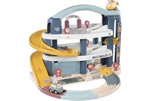 Smoby Little Grand Garage - 3 Niveaux - Voiture et Hélicoptère Inclus - Méga Rampe, Pompe à Essence, Héliport et Autres Accessoires - A Partir de 18 Mois - Fabrication Française