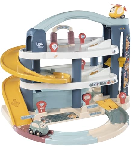 Janod Bolid Parkhaus Aus Holz - Mit 3 Autos & Helikopter - Lernspielzeug Ab 2 Jahre