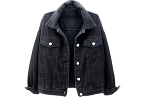 YESOK 2023 Veste Jean Femme Grand Taille Pas Cher A La Mode Manteau en Denim Over Size A Manche Longues Slim Fit Hiver Blouson Femme Veste en Jean Vintage Blouson en Jean Mi-Saison Revers Denim Jacket
