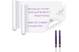 Ezigoo Whiteboard Paper Sticker Adhesive Chalkboard Paper Roll Removable Memo White Board Wall Decal Film for Home Kitchen Office School Memo - 2 Roll with 2 Chalk Marker Pens - 43cm x 210cm