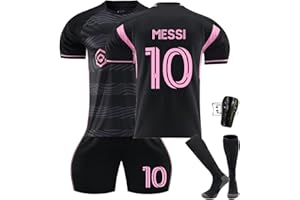 GENERIC Miami Messi Football Kit Kids 23/24#10 Airy Quick Dry Jersey for Boys and Mens Home Away Football Strips Football Kit Soccer Football Shirts Shorts Socks and Kneepad Sets,Birthday Gifts
