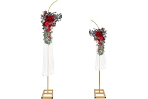 PLUSFIVE Lot de 2 Arches en Métal Doré(2,3 m/1,9 m), Support de Toile de Fond de Mariage, Arche de Ballon Doré,Arch de Mariage pour Cérémonie, Anniversaire, Fête, Jardin Décoration