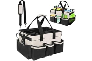 Yabound Cleaning Caddy with Handle, Cleaning Caddy Bag with Adjustable Shoulder Strap for Cleaning Products Organiser, for Housekeepers, Housekeeping and Car Storage (White)