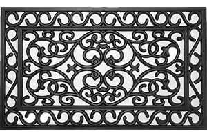 oKu-Tex Wycieraczka pod drzwi wycieraczka gumowa wygląd żeliwa ornamenty relief na zewnątrz 45 x 75 cm czarna