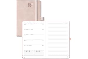 POPRUN Agenda de Poche 2024 2025 A6 Semainier Scolaire D'août 2024 à déc 2025 - Couverture Souple à, Papier Certifié FSC® 80 g/m², Boucle de Stylo Autocollante, Petit Format 16 x 10,5 cm, Rose Doux