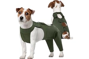 Kuoser Dog Bodysuit for Dogs - Recovery Suit with Protection for Dogs After Surgery, Castration or Wound Care - Anti-Wound Licking Bodysuit for and Male - Green S
