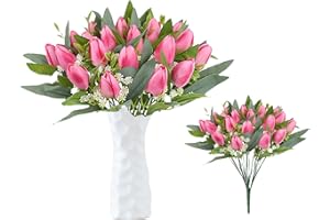 astylishome Fake Flowers 21 Pcs Tulip Bouquet Artificial Flower Faux Tulips Real Touch for Wedding Party Home Office Room Hotel Decor and DIY Floral Arrangements Pink 1802