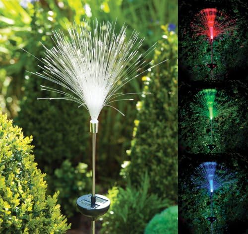 3 x Stainless Steel Solar Powered Fibre Optic Colour Changing Led Outdoor Garden Light