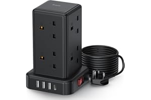 SAMERIVER Tower Extension lead 3M, [13A 3250W] Surge Protection Extension lead with Switch, 8 AC Outlets & 4 USB Ports Plug Extension Socket, Extension Cable 3M Mini Power Strip for Office, Home, Kitchen