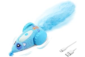 Migipaws Interactive Cat toys, Automatic & Plush Cat Mouse Toy for Indoor Cats, Smart Moving Kitten Toy with Fluffy Tail, Rechargeable (Blue)