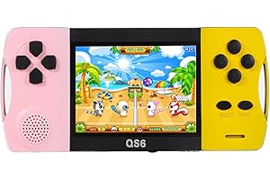 QINGSHE 3.2" Large Screen Rechargeable Portable Handheld Games for Kids Ages 4-10, Preloaded 138 Classic Mini Games ,Arcade Electronic Toy Support TV Output Birthday Xmas Present for Boys Girls(Pink+Yellow)