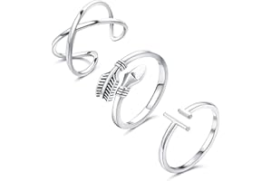 CASSIECA 3 Piezas Anillos Plata de ley 925 Anillos Abiertos Anillos de Dedo Ajustables Anillo X Anillo Flecha Mujeres Anillo Apilamiento Anillos Fino Anillo Apilable Anillos Midi Anillos Minimalistasr