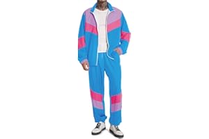 UOUA 80er Outfit für Männer 90er Tracksuit Kostüm für Halloween 70er Windbreaker Jacke Track Anzug 2 Stück Hip Hop Set