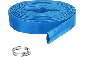 Rebower Pool Backwash Hose, 1.5 Inch x 50ft Reinforced Drain Hose PVC Lay Flat Water Discharge Pump Hoses for Pool Filter Swimming Pump, with 1pcs Clamps, Blue