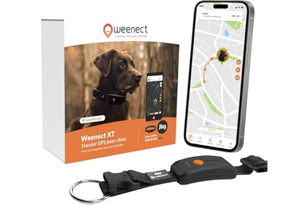 Weenect Chien XT - Nouveau Collier GPS pour Chien | Antenne XL | Etanche | Collier Hyper résistant intégré Julius-K9 | Garantie à Vie | Abonnement requis (Noir)