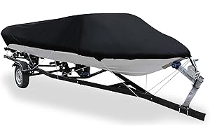 UXCELL sourcing map 17-19ft 210D Couverture de Bateau remorquable Pêche étanche Forme en V Noir 600x300cm