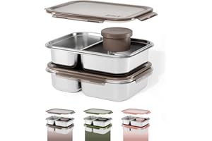 BEOLA Stainless Steel Lunch Box, 2 Compartment Bento, BPA Free Tiffin with Lid, Leakproof Meal Container, Perfect as Snack Box (Set of 2, Sand Dune)