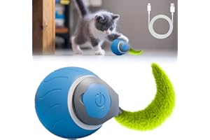 KCVV Jouet de Balle Interactif pour Chat, Balle Chat avec Queue, Deux Modes Jouet Chien Chargement Rapide USB, Silicone Non Toxique Convient aux Chats et Aux Chiens pour Jouer à la Maison (Bleu)