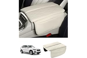Karltys Center Console Cover for BMW X5 X7 2019-2023 / X6 2020-2023 Armrest Cover Pad Leather Cushion Protector with Phone Holder Storage Bag Anti-Scratch White