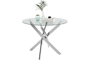 GOLDFAN Round Glass Dining Table Modern Kitchen Table with Chromed Legs for Dining Room (Tempered Glass Table Only)