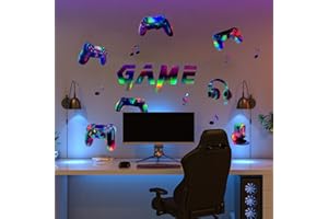 Runtoo Calcomanías para habitación de jugadores para niños, calcomanías de pared con láser para videojuegos, sala de juegos, decoración de PlayStation