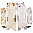 Long Cat Plush Pillows, Cute Cat Stuffed Animal Kitten Soft Huggable Cat Plush Toys Pillow for Kids and Adults, 1pcs, 90cm/Grey