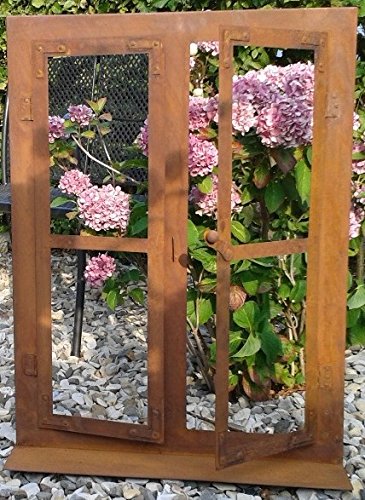 Deko-Fenster Eisen Rost auf Platte 80 x 60 cm, beide Fensterflügel sind zum Öffnen
