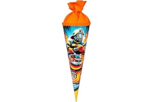 goldbuch 93 160 Geschwistertüte Feuerwache, Schultüte mit Feuerwehr-Motiv, Lackkarton, Geschenkverpackung mit orangenem Filzverschluss (ohne Verschlussband), Zuckertüte rund, Länge 35 cm, Ø 11,5 cm