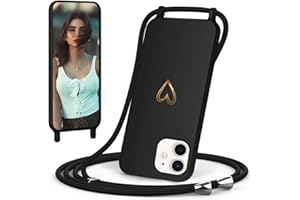 CaseLover Handyband kompatibel mit iPhone 11 Hülle mit Band, Herz Muster Silikon Necklace Handyhülle mit Abnehmbar Kordel zum Umhängen Stossfest Bumper Handy Schutzhülle für iPhone 11 6.1", Schwarz