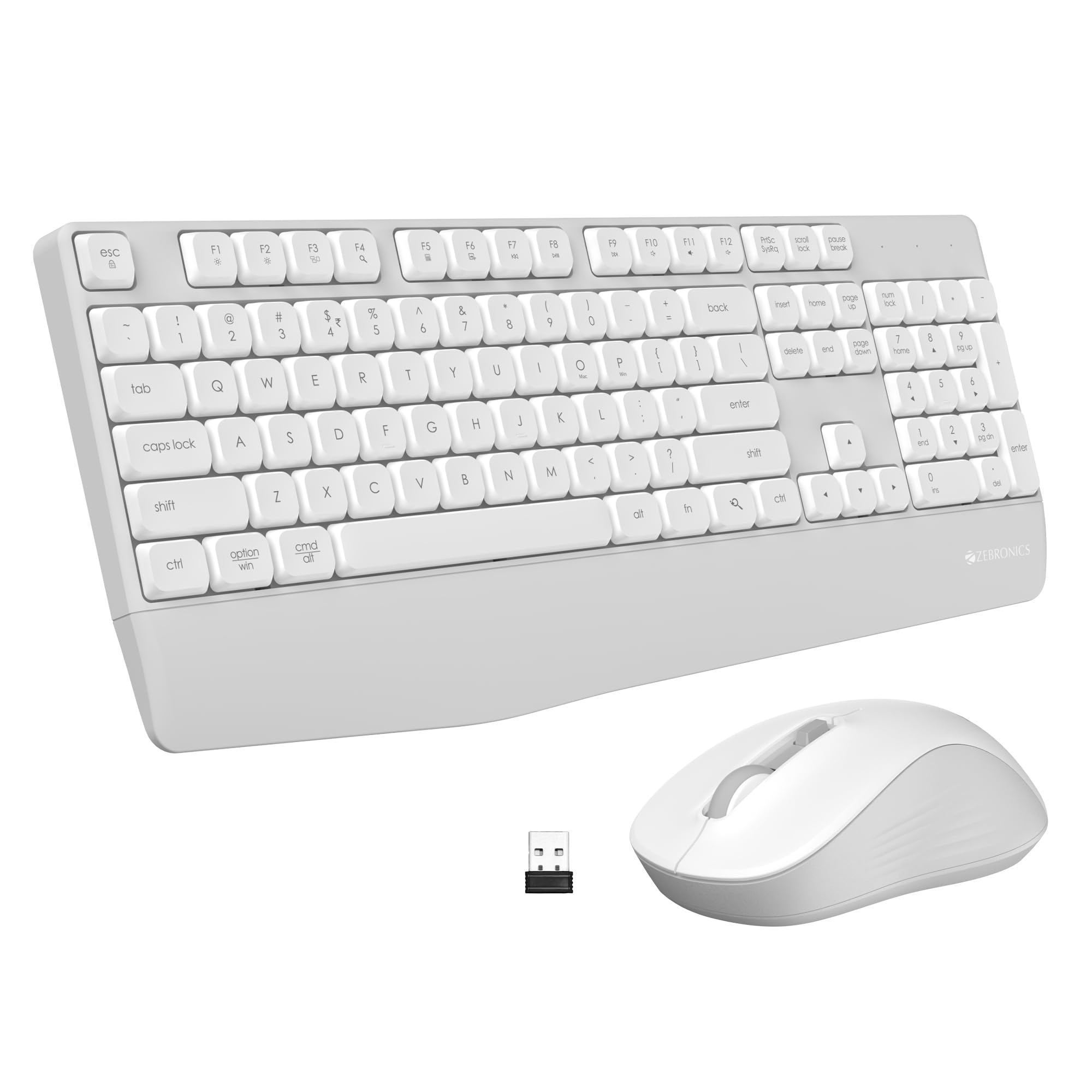 ZEBRONICS Companion 202 2.4GHz Wireless Keyboard & Mouse Combo, 104 Keys, Copilot AI Key, 12 Integrated Multimedia Keys, 4 Button Mouse, 1600 DPI, High Precision, Silent Operation (White)