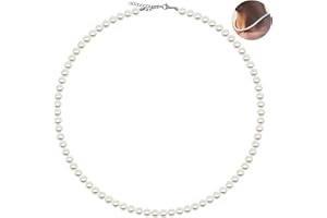 Netrox® Moderno collar de perlas de 6 mm para hombre y mujer, cadena ajustable con perlas, cadenas de perlas de vidrio blanco para cualquier estilo hombres y mujeres de imitación