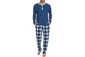 Ekouaer Herren Schlafanzug Lang Pyjama Set Winter Zweiteiliger Nachtwäsche Männer Langarm Oberteil und Schlafanzughose S-XXXL