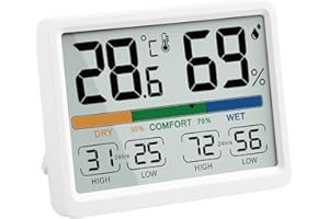 AIMILAR Termómetro Ambiente Interior Higrometro Digital Medidor Temperatura y Humedad Iman con Maxima y Minima Historial
