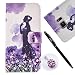 Produktbild Samsung Galaxy Note 7 Schutzhülle Leder Hülle, Alfort 3 in 1 Bling Glitzer Glitter Prägung Flip Wallet Fashion Design Dual Use Falten Premium PU Leder Tasche Case Cover Folio Mappen Kasten Abdeckung für Samsung Galaxy Note 7 Smartphone Funktion Unterstützte Telefone mit Lila Rock Mädchen ( Weiß ) + Netter Staub Stecker + Alfort Schwarz Stylus Pen