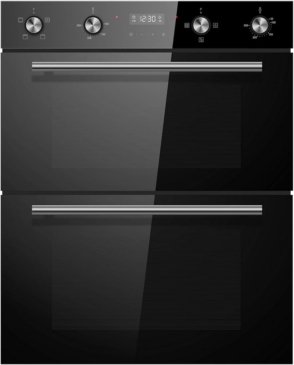 Cookology CDO720BK Built-in Electric Double Fan Oven in Black - Combined 85 Litre Capacity - Integrated Cooker - 6 Cooking Functions - Easy Programmable Timer - Dial Controls & Digital Clock