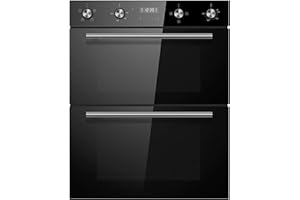 Cookology CDO720BK Built-in Electric Double Fan Oven in Black - Combined 85 Litre Capacity - Integrated Cooker - 6 Cooking Functions - Easy Programmable Timer - Dial Controls & Digital Clock