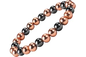 PEALICIOUS Copper Bracelet for Women and Men, 8MM Copper Magnetic Bracelet with 3500 Gauss Magnet Beads as Valentines Gifts for Mom, Cooper Hematite Jewelry Pulsera De Cobre para Mujer for Parents