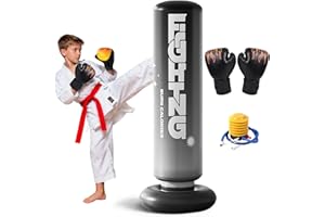 Flintronic Sac de Frappe Enfants avec Gants de Boxe, Punching Ball Gonflable Enfant, 120cm Sac de Boxe Stable, pour Maison Gym Entraînement Taekwondo, Cadeau Parfait pour Garçons & Filles