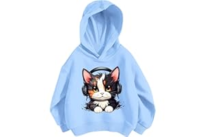 SoLu DAY8 Sweatshirt Hoodie Kids Girls 3-12 Years Fashion Music Cat Graphic Pullover Hoody Tops Girls Winter Long Sleeve Oversized Casual Athletic Cartoon Cute Tops Coat
